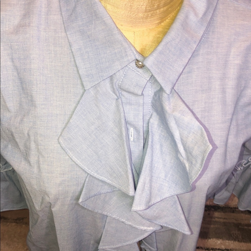 Karl Lagerfeld Light Blue Ruffle Dress Shirt